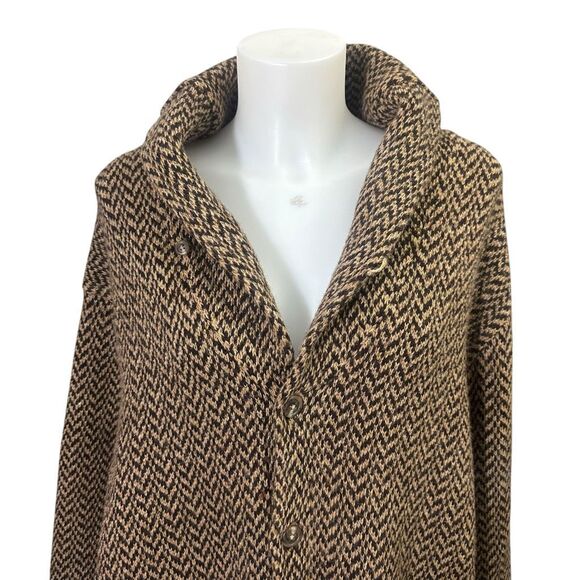 POLO Ralph Lauren 100% Lambswool Brown Herringbone Sweater Cardigan XXL Vintage - Picture 3 of 9
